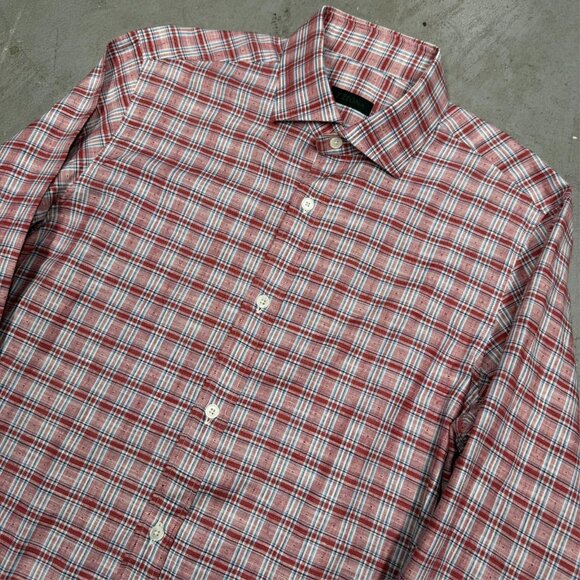 Ermenegildo Zegna Cotton Linen Dress Shirt Check Long Sleeve 15 1/2 Medium - Picture 3 of 11